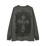 Men Long Sleeve Shirt Dark Graffiti Design Bottoming T-shirt Distressed Loose Long Sleeve Men and Women