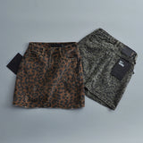 Women Skirt Autumn Vintage Leopard Print Denim Skirt Skirt
