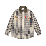 Men Long Sleeved T Shirt Retro Plaid Long Sleeve Shirt Men's Embroidery Loose Shirt Coat Spring and Autumn