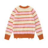 Women Sweater Autumn Girls Loose Striped Contrast Color Knitwear