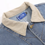 Men Denim Jacket Lapel Washed Denim Jacket Men's Loose Stitching Jacket Spring and Autumn