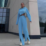 Women Co-Ord Set Hooded Long Sleeve Sweater Suit Loose and Elastic