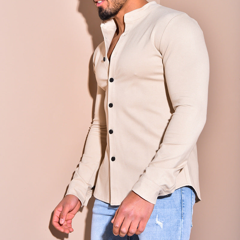 Men Shirt Solid Color Fashion Men's Autumn Long-Sleeved Cardigan Personality