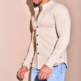 Men Shirt Solid Color Fashion Men's Autumn Long-Sleeved Cardigan Personality