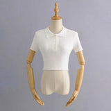 Women T-Shirt Knitwear Women's Spring Knitted Short Sleeve Polo Collar