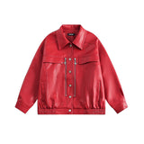 Unisex Jacket Autumn Geometric Segmentation Leather Coat