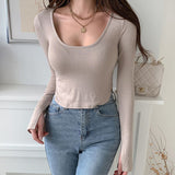 Women's Long Sleeve Shirt Women's Split Tight Long Sleeve T-shirt Women's Spring