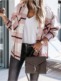 Plaid Trench Coat Autumn and Winter Long Sleeve Plaid Shirt Coat