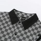 Men Long Sleeved T Shirt Contrast Color Long Sleeves Shirt Spring and Autumn High Street Loose Turn Button Shirt