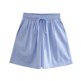 Women T-Shirt Summer Loose Casual Striped Shirt Shorts Suit