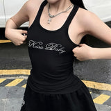 Women Halter Tops Spring Fashion Letter Embroidery Slim Fit Vest