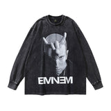 Men Long Sleeve Shirt Printed Vintage Long Sleeve T-shirt Men and Women Washed and Worn