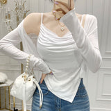 Women Long Sleeve Shirt Sling Vest Cardigan Jacket Long-Sleeved Suit