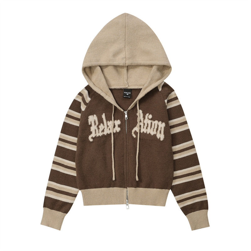 Women Sweater Hooded Knit Cardigan Girls' Autumn Casual Letter Sweater
