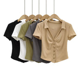 Women T-Shirt Summer Women's Retro Tight Short Short Sleeve T-shirt