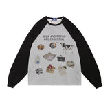 Men Hoodie Printed Crew Neck Sweatshirt Boys Casual Loose Color Matching
