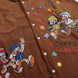 Men Long Sleeved T Shirt Cartoon Embroidered Long Sleeve Shirt Loose Casual Street Trendy