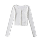 Women T-Shirt Cardigan Spring/Summer round Neck Long Sleeve T-shirt
