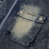 Men Denim Jacket Washed and Worn Zip Denim Jacket Men's Denim Jacket