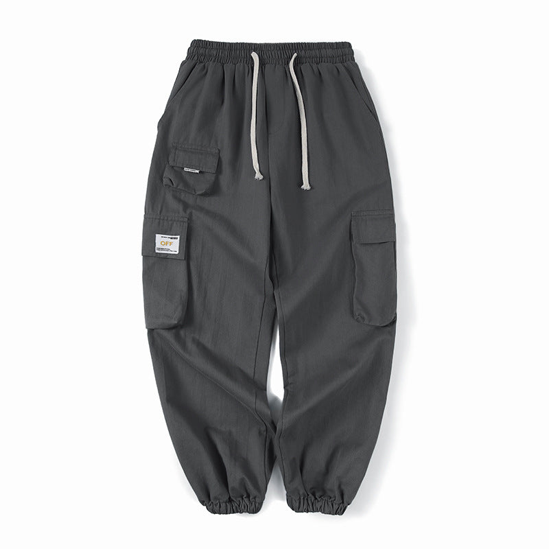 Men Sweatpants Summer Straight Cargo Ankle Banded Slacks Loose Korean Style