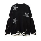 Men Long Sleeve Shirt Niche Design Contrast Color Autumn and Winter Loose Ripped Knitted Sweater for Men and Women