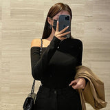 Women Long Sleeve Shirt Women off-Shoulder Long Sleeve T-shirt Women