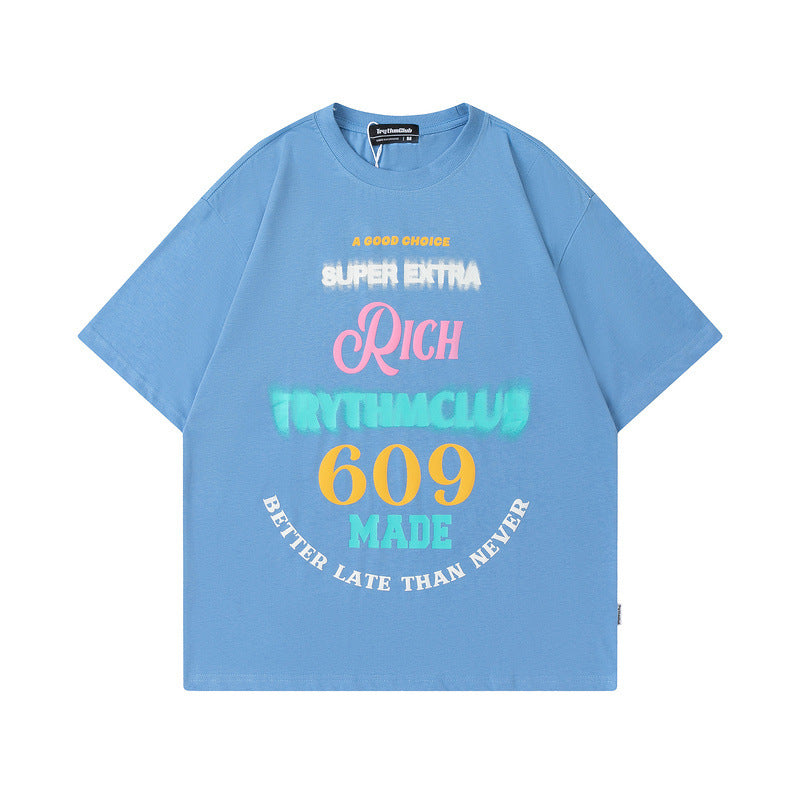 Men's T Shirt Printed round Neck T-shirt Men's and Women's Cotton Short Sleeve