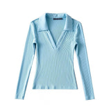 Women T-Shirt V-neck Long-Sleeved T-shirt Bottoming Top