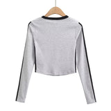 Women T-shirt Letter Underwear Blouse Women's Autumn Short Side Stripe T-shirt