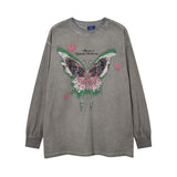 Men Long Sleeve Shirt Butterfly Graffiti Printing Bottoming Long Sleeve T-shirt Male Loose
