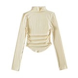 Women T-Shirt Slim Fit Turtleneck Ins Style Autumn Short Elastic Top for Women