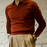 Men Sweater Men's Polo Shirt Casual Long Sleeve Solid Color Knitted