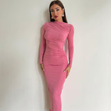 Women Dresses Winter Fashionable with Side-Slit Solid Color Long Sleeve Dress Women