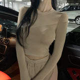 Women Long Sleeve Shirt O-neck Short Autumn and Winter Long Sleeve Bottoming Shirt
