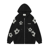 Men Hoodie Pentagram Printed Hooded Jacket Two-Way Zipper Cardigan Sweater