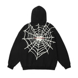 Men Hoodie Spider Web Printed Hooded Jacket Men's Cardigan