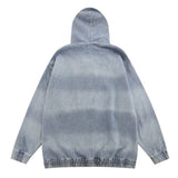 Men Denim Jacket Striped Hooded Denim Jacket Men's Loose Distressed Washed Tie-Dyed Denim Jacket