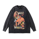 Men Long Sleeve Shirt Street Hip-Hop Rapper Portrait Printing Wash Long Sleeve T-shirt for Men and Women