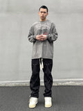 Men Sweatpants Pleated Design Braided Rope Skinny Straight Casual Trousers