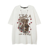 Men T Shirt Bear Graffiti Short Sleeve T-shirt Men and Women Loose-Fitting Casual round-Neck