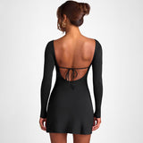 Woman Dresses Women's Winter Long Sleeve Backless Jumpsuit Skirt