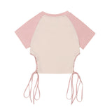 Women T-shirt Color Matching Short T-shirt Summer Embroidered Short Sleeve Top