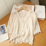 Women's T-Shirt Summer Gentle Small Shirt Women's Single-Breasted Puff Sleeve Shirt