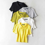 Women T-Shirt Knitwear Women's Spring Knitted Short Sleeve Polo Collar