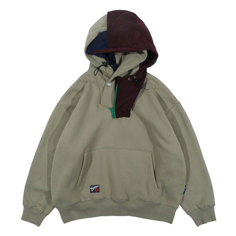 Men Fleece Lined Hoodie Stitching Hooded Hooded Sweaters Menswear Loose Pullover