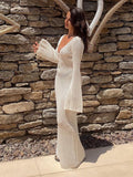 Women Sweater Dress Hollow Sexy Long Skirt Knitted Tight Long Sleeve Autumn and Winter