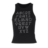 Women Halter Tops Summer Fashion Letters Rhinestone Slim round Neck
