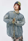 Unisex Jacket Autumn Affixed Cloth Embroidered Denim Coat Women's Clothing