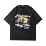 Men T Shirt Washed and Worn Vintage Print Short Sleeves T-shirt Men