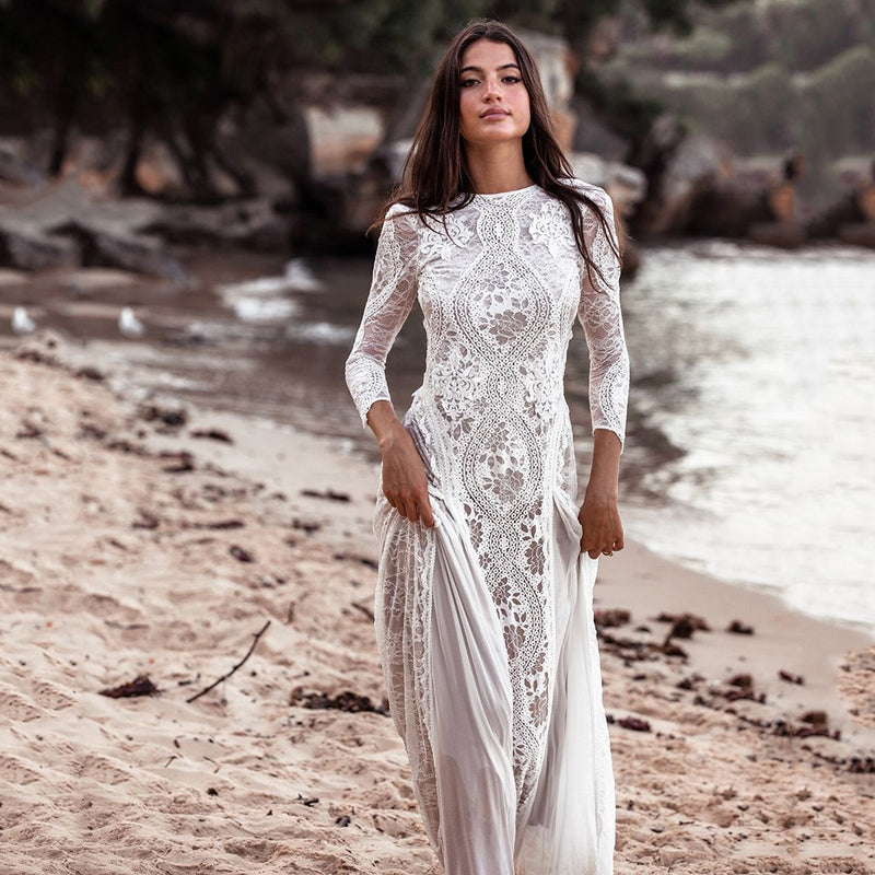 Slutty Wedding Dress Spring round Neck Long Sleeve Printing